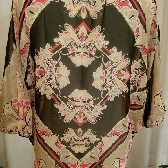 Dana Buchman black and tan flowy top sz med - Picture 5 of 5